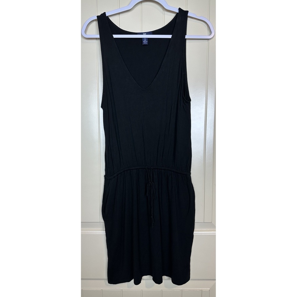 GAP black Tank sleeveless Dress Tie Waist knit rayon viscose stretch Womens Sz S